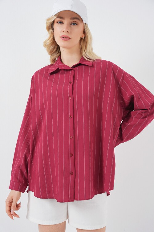 3900 Oversize Kareli Gömlek - Y.Kırmızı
