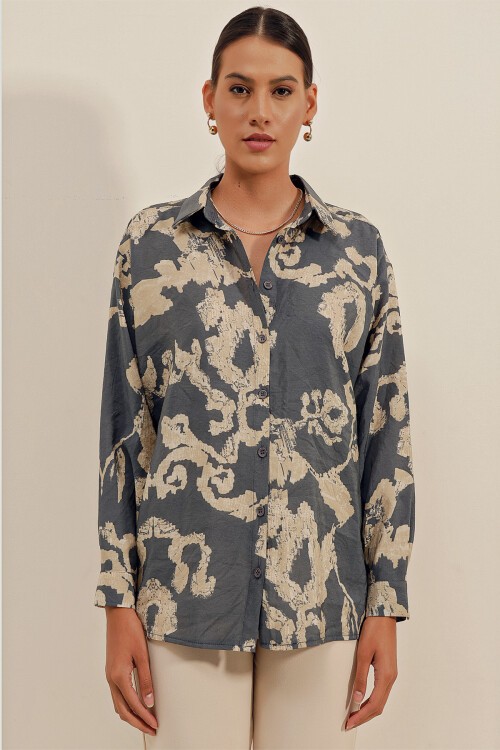 Merterium 3900 Oversize Uzun Basic Gömlek - V. Antrasit