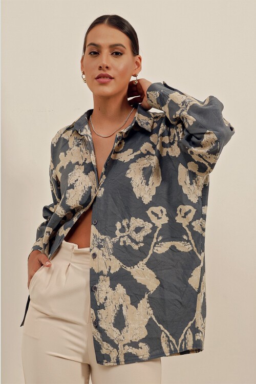 Merterium 3900 Oversize Uzun Basic Gömlek - V. Antrasit