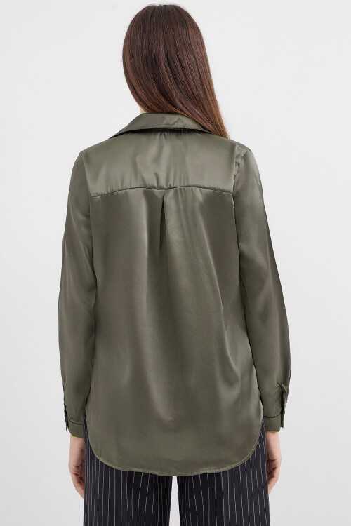 Merterium 3964 Hafif Dökümlü Saten Gömlek - Haki