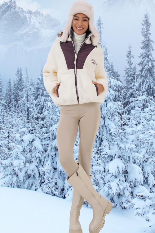 Merterium 5194 Kadın Peluş Mont Ceket - Mor