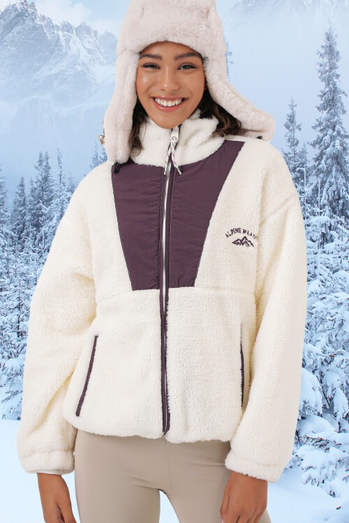 Merterium 5194 Kadın Peluş Mont Ceket - Mor