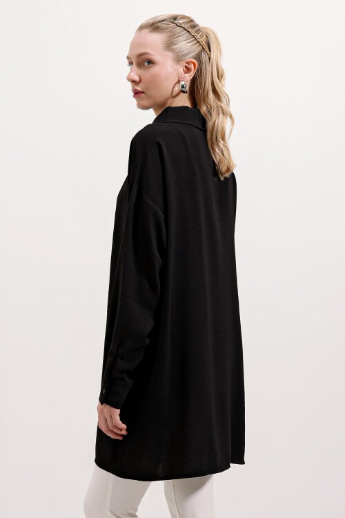 Merterium 5917 Fermuarlı Oversize Tunik - Siyah