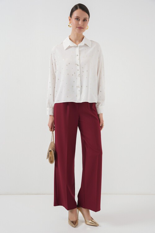 Merterium 5924 Kadın Gold Desenli Gömlek - B.Beyaz