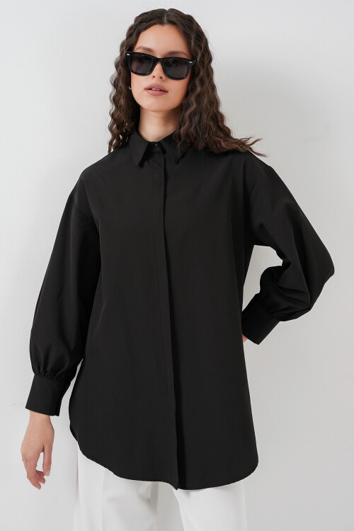 Merterium 5946 Oversize Uzun Gömlek Tunik - Siyah