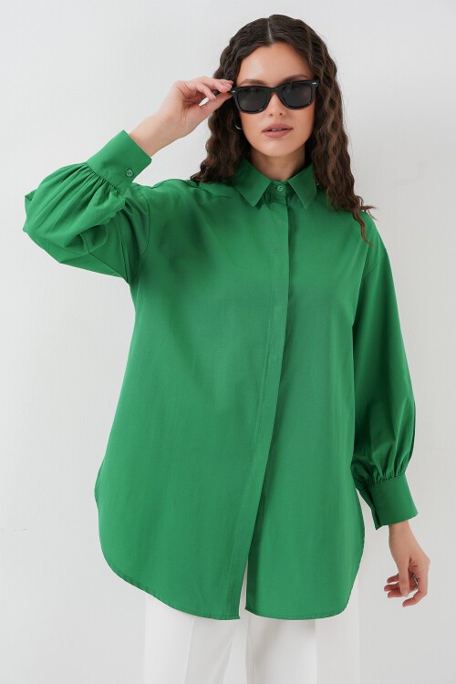 Merterium 5946 Oversize Uzun Gömlek Tunik - Yeşil