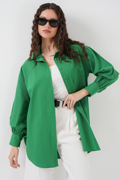 Merterium 5946 Oversize Uzun Gömlek Tunik - Yeşil