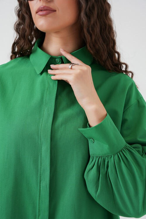 Merterium 5946 Oversize Uzun Gömlek Tunik - Yeşil