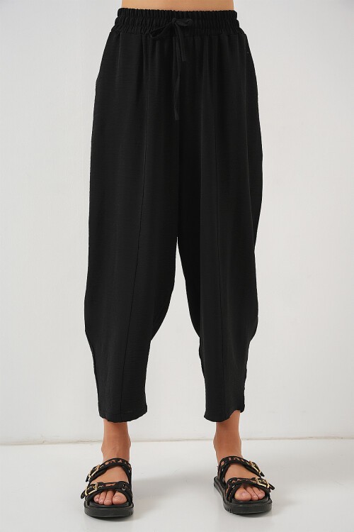 Merterium 6591 Dokuma Şalvar Pantolon - Siyah