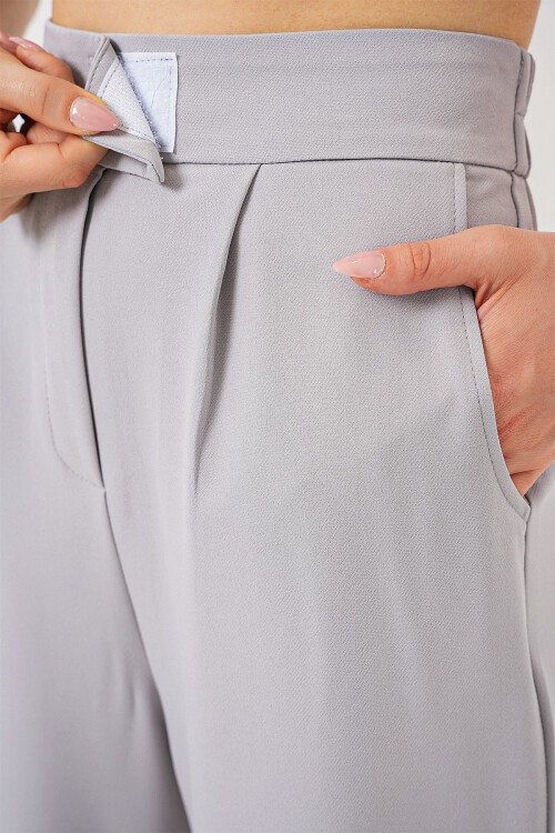 Merterium 6612 Yüksek Bel Kumaş Pantolon - Gri