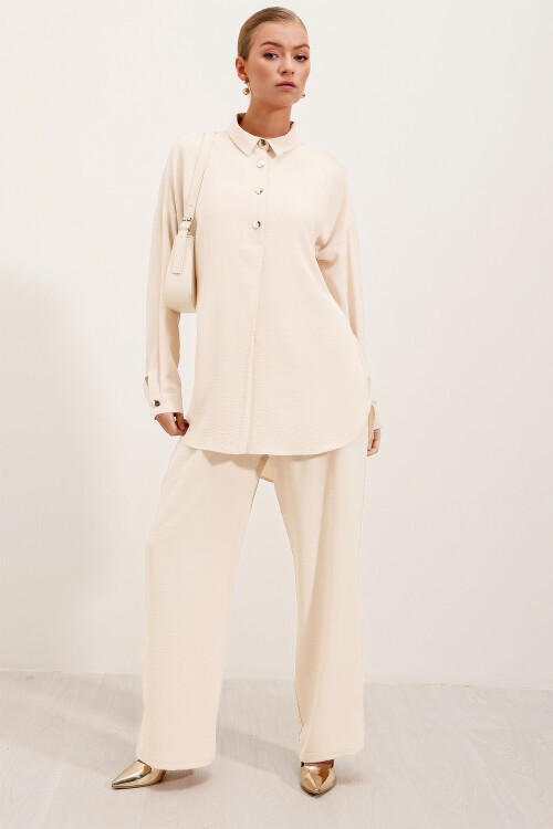 Merterium 6631 Oversize Alt-Üst Takım - Ekru