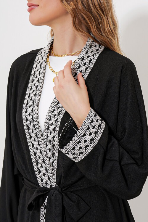 Merterium 6643 Örme Kimono Takım - Siyah