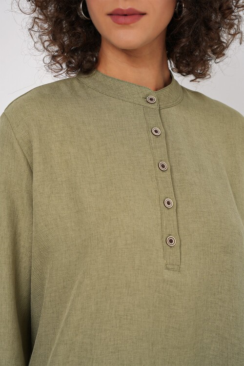 Merterium 6678 Keten Tunik Pantolon İkili Takım - Çağla