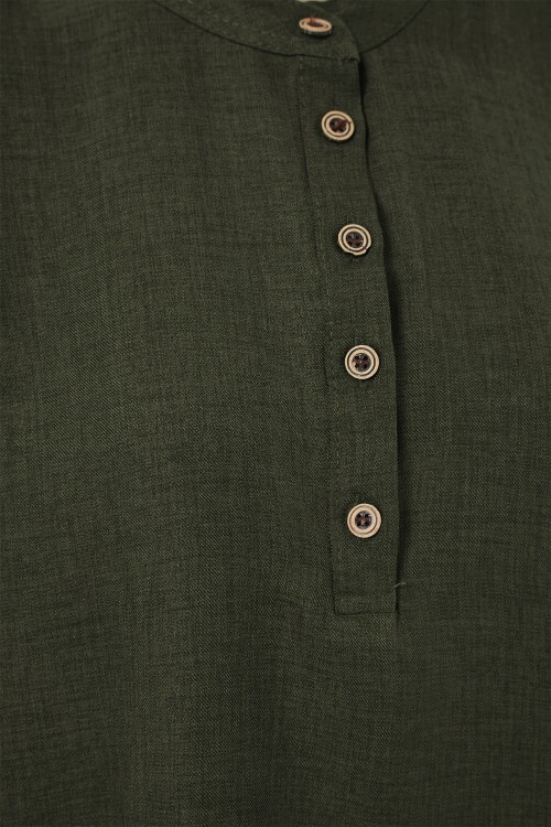 Merterium 6678 Keten Tunik Pantolon İkili Takım - Haki