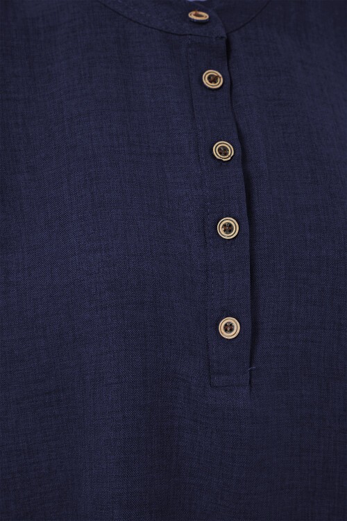 Merterium 6678 Keten Tunik Pantolon İkili Takım - Lacivert