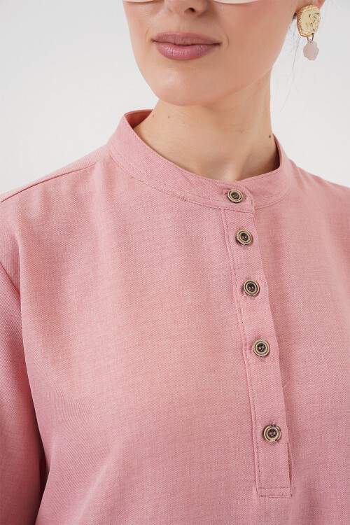 Merterium 6678 Keten Tunik Pantolon İkili Takım - Pembe