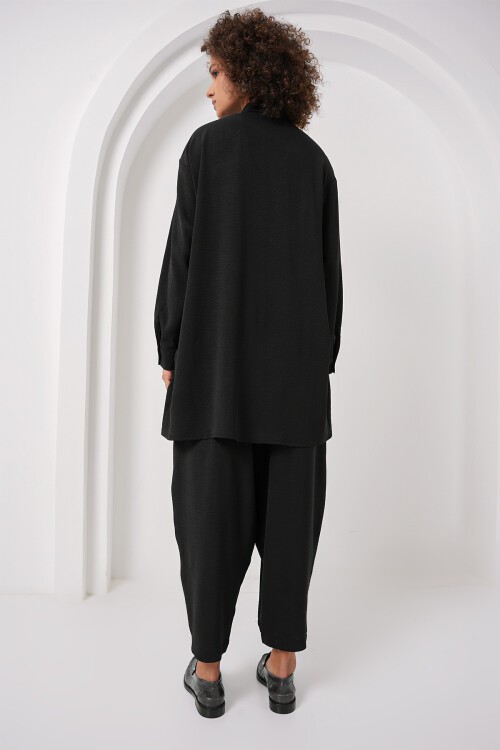 Merterium 6679 Uzun Tunik Pantolon İkili Takım - Siyah