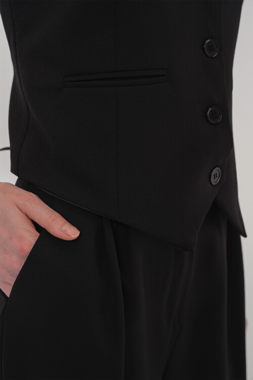 Merterium 6709 Kadın Yelek Pantolon İkili Takım - Siyah