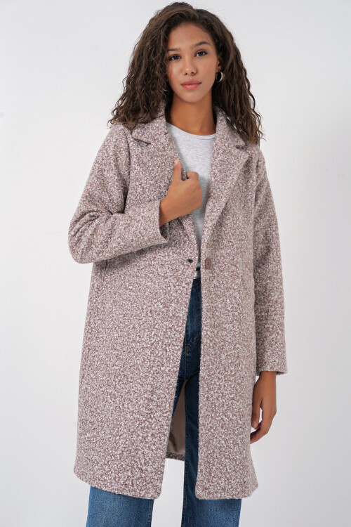 Merterium 9082 Oversize Kaşe Kaban - M. Kahverengi