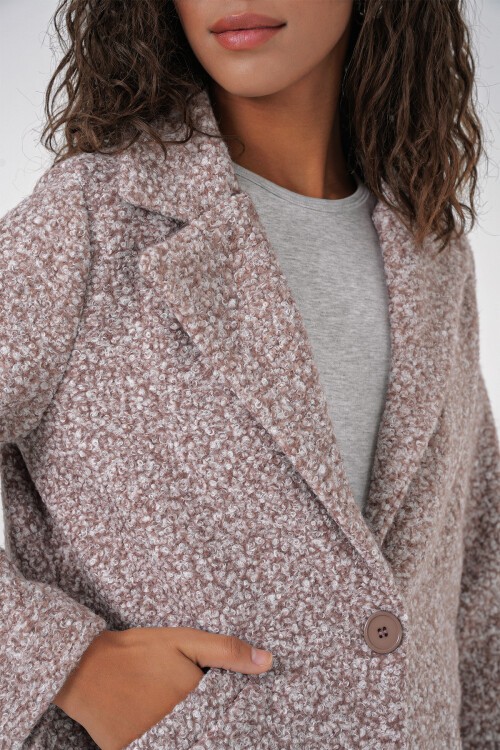 Merterium 9082 Oversize Kaşe Kaban - M. Kahverengi