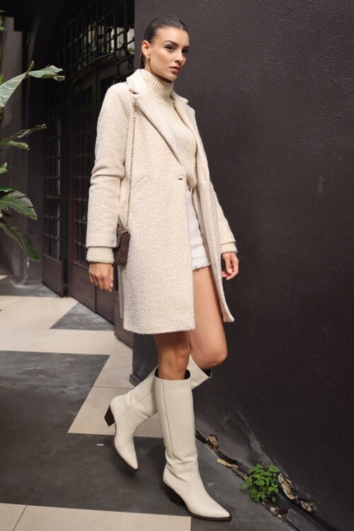 Merterium 9082 Oversize Kaşe Kaban - M. Krem