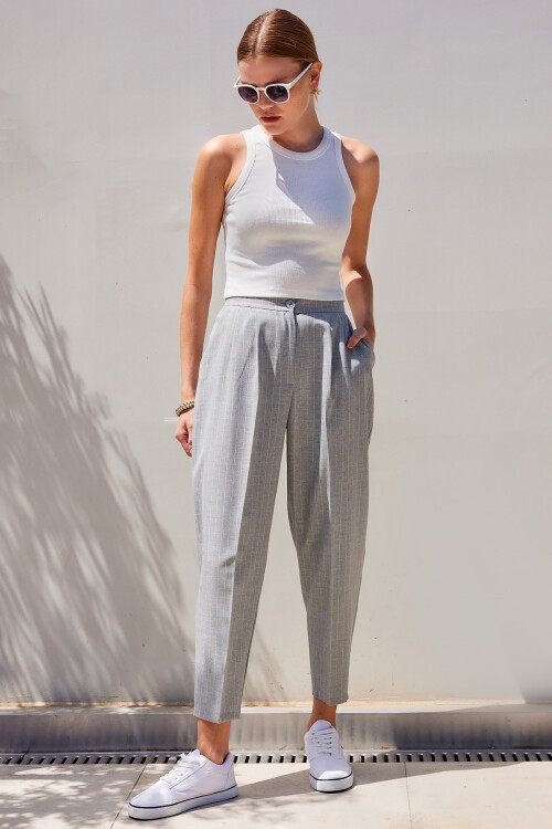 Merterium 917 Bisiklet Yaka Fitilli Kolsuz Bluz - Ekru