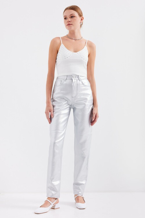 918 İp Askılı Crop Top - Beyaz