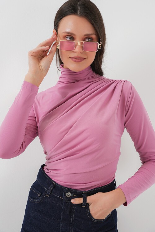 Merterium 925 Büzgü Detaylı Sandy Bluz - Gül Kurusu