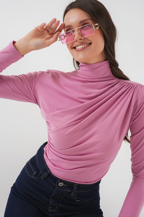 Merterium 925 Büzgü Detaylı Sandy Bluz - Gül Kurusu