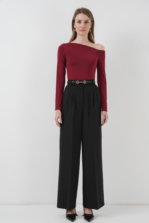 Merterium 937 Kayık Yaka Sandy Bluz - Bordo