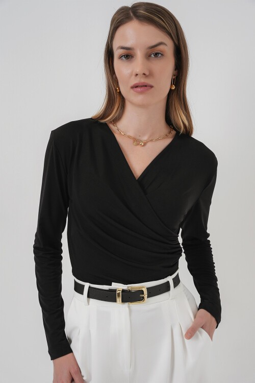 Merterium 939 Anvelop Yaka Sandy Bluz - Siyah