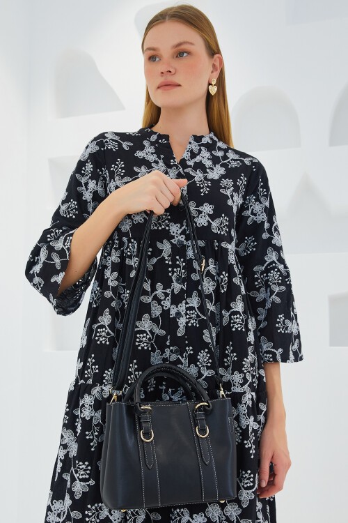 Merterium Armine Kadın Siyah Askılı Mini Tote Çanta 010164