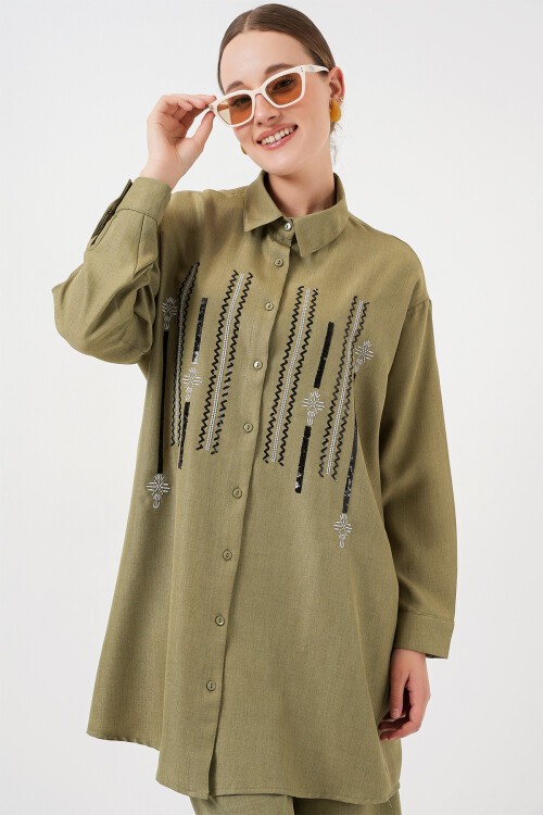 Merterium Desenli Tunik Pantolon İkili Takım 6720 - Çağla