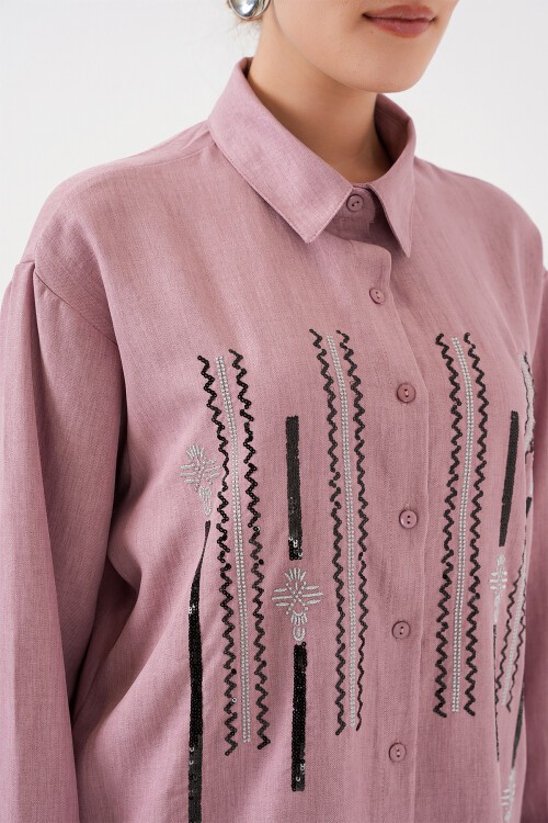 Merterium Desenli Tunik Pantolon İkili Takım 6720 - Gül Kurusu