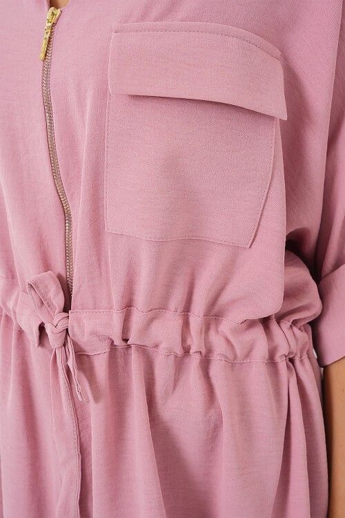 Merterium Fermuarlı Kadın Gömlek 0721 - Pudra