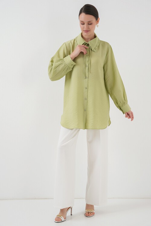 Merterium Fırfırlı Uzun Gömlek Tunik 5952 - Çağla