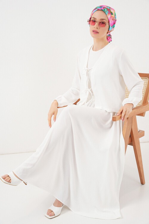 Kadın Ayrobin Kimono Etek İkili Takım 8047 - Beyaz