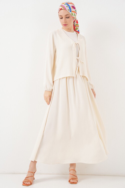 Kadın Ayrobin Kimono Etek İkili Takım 8047 - Ekru