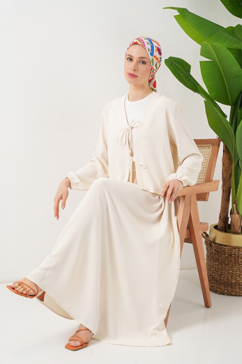 Kadın Ayrobin Kimono Etek İkili Takım 8047 - Ekru