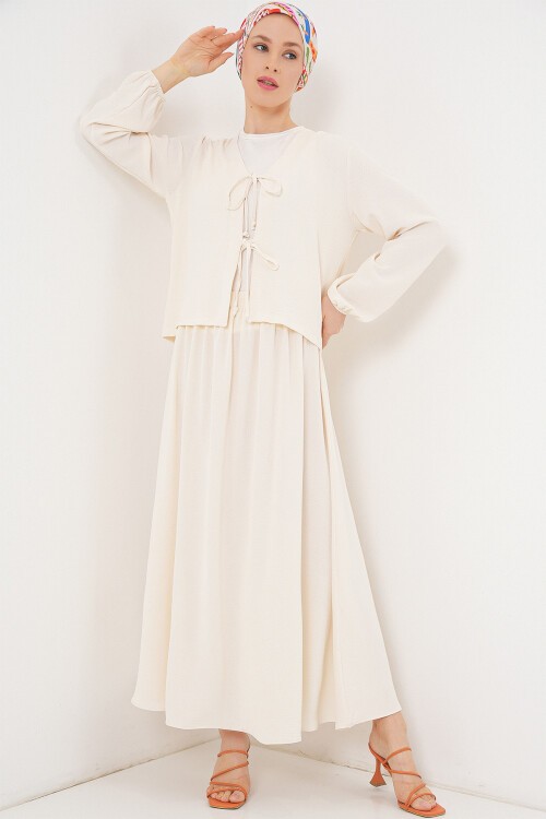 Kadın Ayrobin Kimono Etek İkili Takım 8047 - Ekru