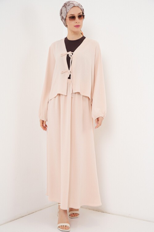 Kadın Ayrobin Kimono Etek İkili Takım 8047 - Krem