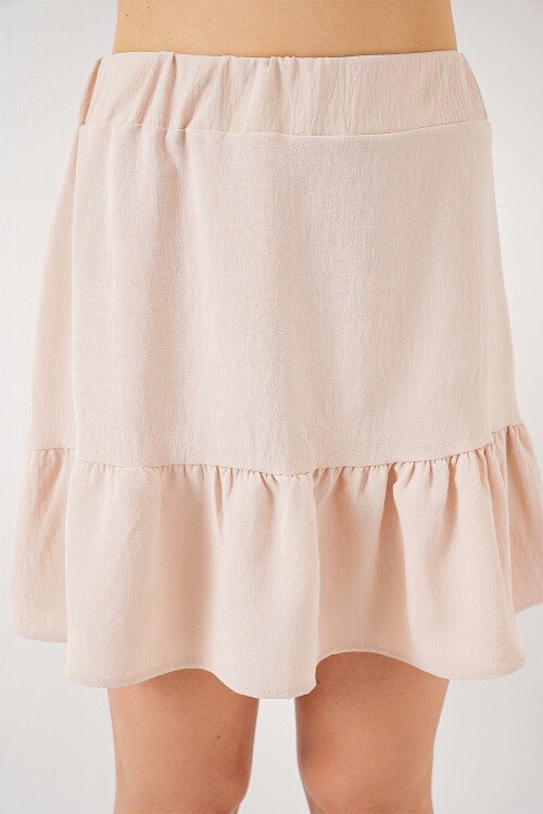 Merterium Kadın Ayrobin Mini Etek 8054 - Krem