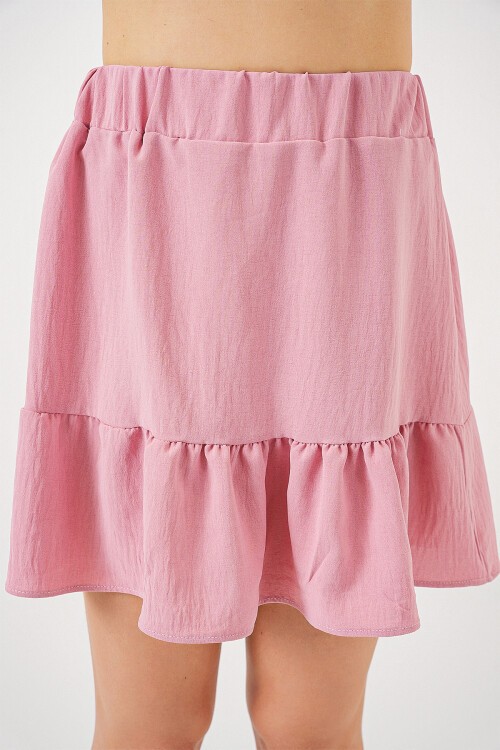 Merterium Kadın Ayrobin Mini Etek 8054 - Pudra