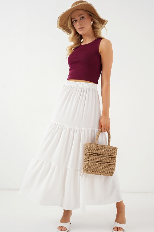 Merterium Kadın Ayrobin Uzun Etek 8048 - Beyaz