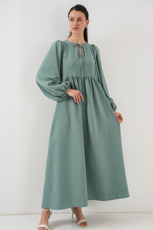 Merterium Kadın Balon Kol Uzun Tesettür Elbise 2464 - Çağla