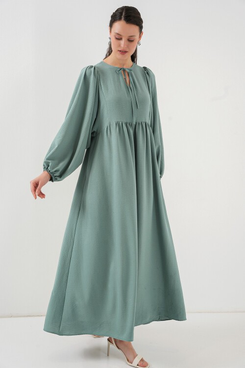 Merterium Kadın Balon Kol Uzun Tesettür Elbise 2464 - Çağla