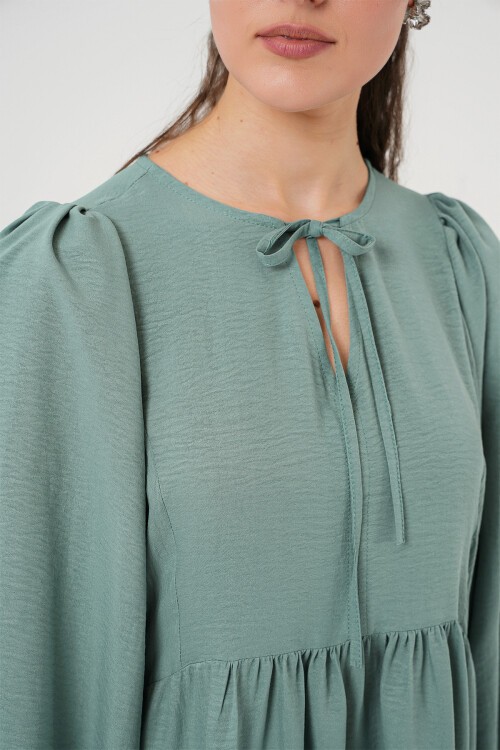 Merterium Kadın Balon Kol Uzun Tesettür Elbise 2464 - Çağla