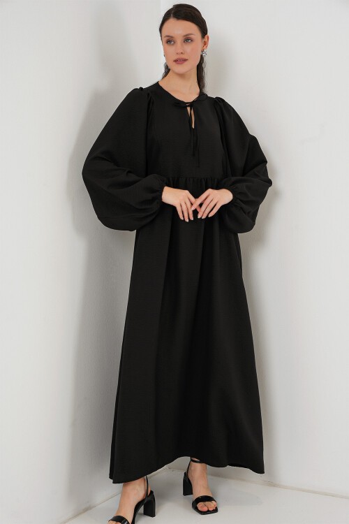Merterium Kadın Balon Kol Uzun Tesettür Elbise 2464 - Siyah