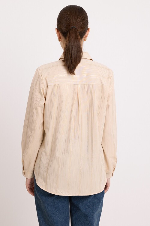 Merterium Kadın Bej Varak Desenli Gömlek 20253