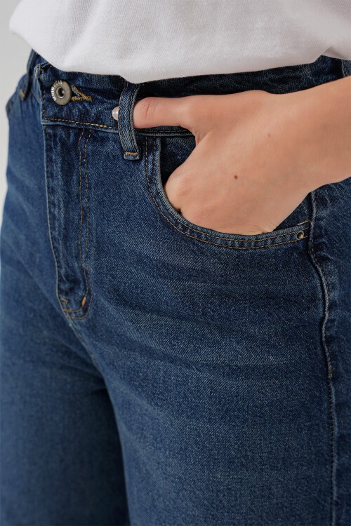 Merterium Kadın Bol Paça Yüksek Bel Palazzo Kot Pantolon 6656 - B.Lacivert